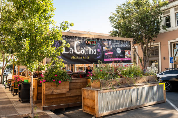 Sidewalk Cafe in Hollister California stock photo