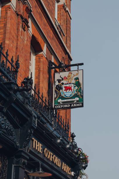 Sign and emblem on the facade of The Oxford Arms pub in Camden Town, London, UK. stock photo