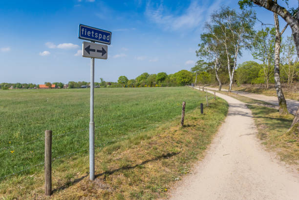 Sign for a bicycle path in the Sallandse Heuvelrug national park stock photo
