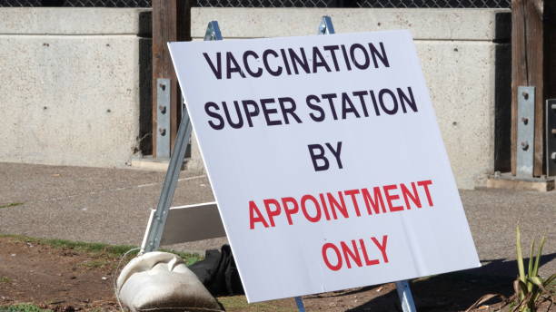 Sign for San Diego Covid-19 vaccination center stock photo