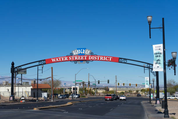 Sign for Water Street District in Henderson, NV stock photo