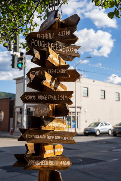 Sign post showing attractions in the Hudson Valley stock photo