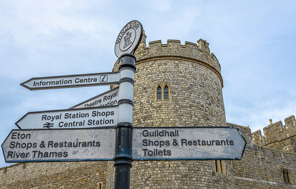 Sign with Windsor Castle in the background. stock photo