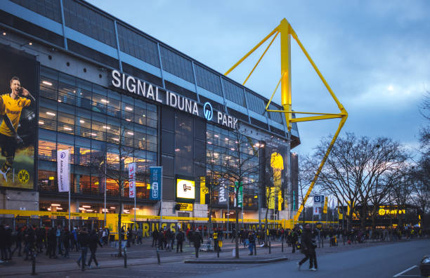 Signal Iduna Park Dortmund / Germany - February 14th 2020: Fans gathering at Westfalenstadion for Bundesliga game UEFAチャンピオンズリーグ stock pictures, royalty-free photos & images