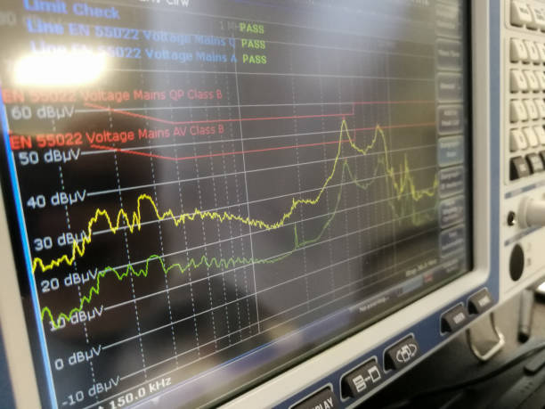 Signal spectrum on EMC test receiver stock photo