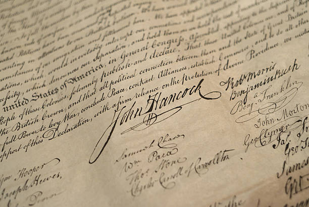 Signatures on US Declaration of Independence Signatures on the US Declaration of Independence, most prominently John Hancock declaration of independence stock pictures, royalty-free photos & images