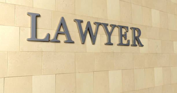 Signboard of the word silver metallic lawyer on a white ceramic interior wall stock photo