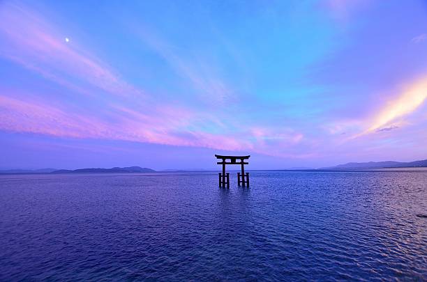 Silence Torii floating in Lake Biwa shrine stock pictures, royalty-free photos & images