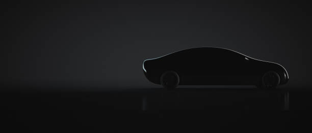 Silhouette of a black unrecognizable car prototype. Copy space. stock photo
