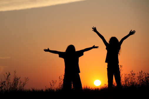 Silhouette Of Kids Praising God Stock Photo - Download Image Now - iStock
