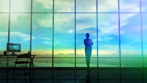 A silhouette of the business lady stock photo