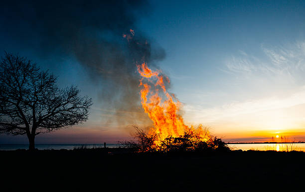 silhouette of Walpurgis Night silhouette of Walpurgis Night bonfire stock pictures, royalty-free photos & images