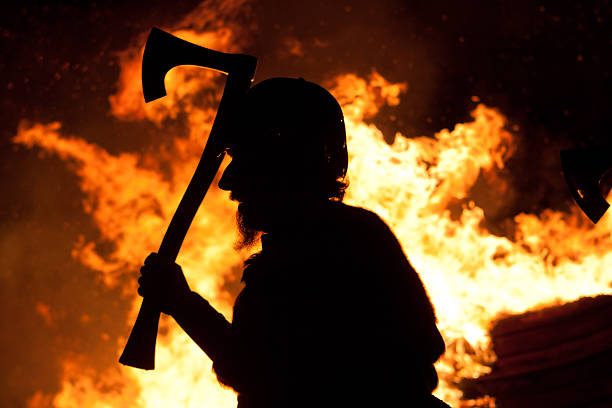 Silhouette Up Helly Aa Viking stock photo