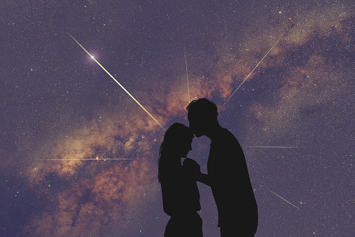 Silhouettes Of A Young Couple Under The Starry Sky My Astronomy Work ...