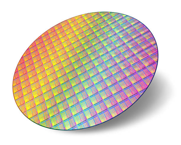 Silicon wafer with processor cores stock photo