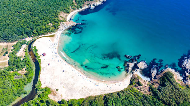 silistar - korsanlar plajı, bulgaristan kıyı şeridi karadeniz - bulgaristan stok fotoğraflar ve resimler