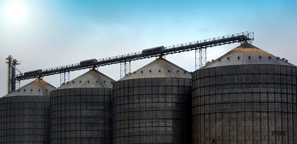 Silos for grains. Agriculture storage metal containers.