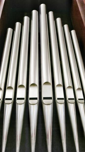 Silver Church Pipe Organ Pipes stock photo
