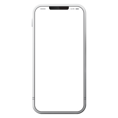 Smartphone front view mock up with white background.