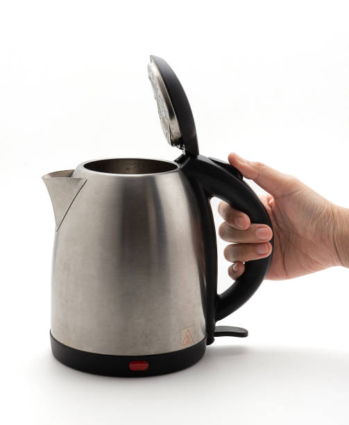 Silver Electric Kettle isolated on a white background. stock photo