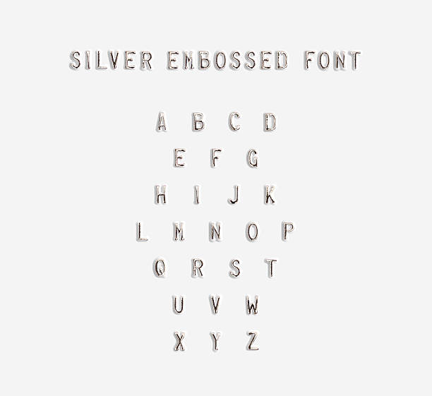 silver embossed alphabet isolated, 3d illustration. - plastic hammers imagens e fotografias de stock