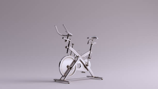 Silver Exercise Bike Silver Exercise Bike 3d illustration 3d render peloton stock pictures, royalty-free photos & images