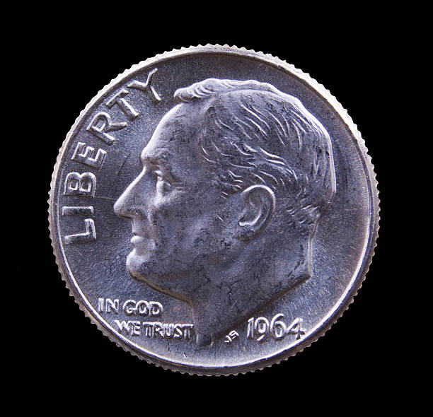 1964 silver Roosevelt dime Pre 1964 dimes were 90% pure silver and are collectible. A good example of a Roosevelt dime isolated against black 1964 stock pictures, royalty-free photos & images