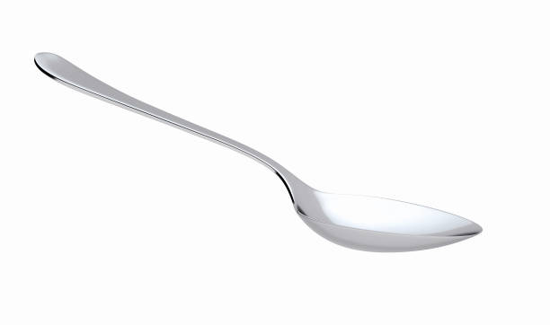 cucchiaio d'argento isolato su bianco con percorso di ritaglio. rendering 3d - cucchiaio foto e immagini stock
