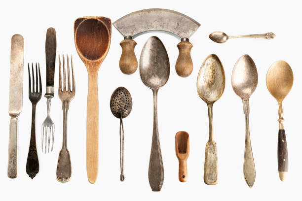 Silverware Set and kitchen utensil set stock photo