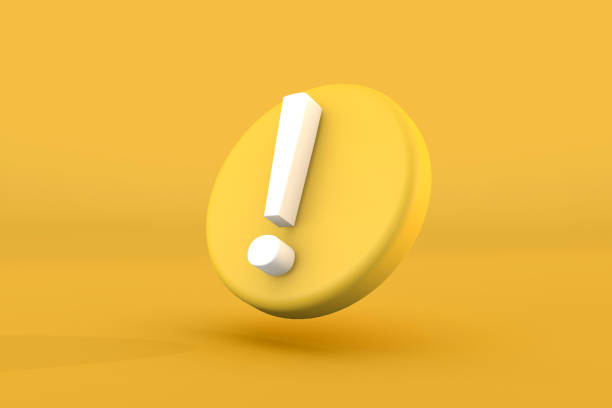 Simple 3d exclametion icon on yellow background stock photo