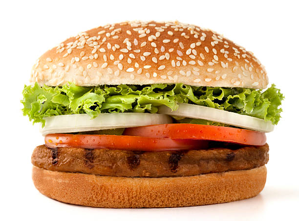 simple meat burger isolated on white - hamburger stockfoto's en -beelden