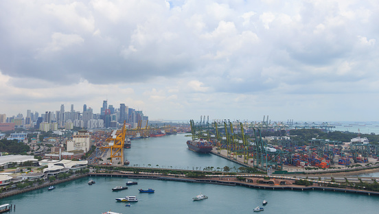 Singapore cargo terminal port, arial view from cabel car
