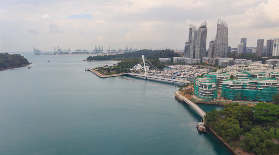 Singapore cargo terminal port, arial view from cabel car
