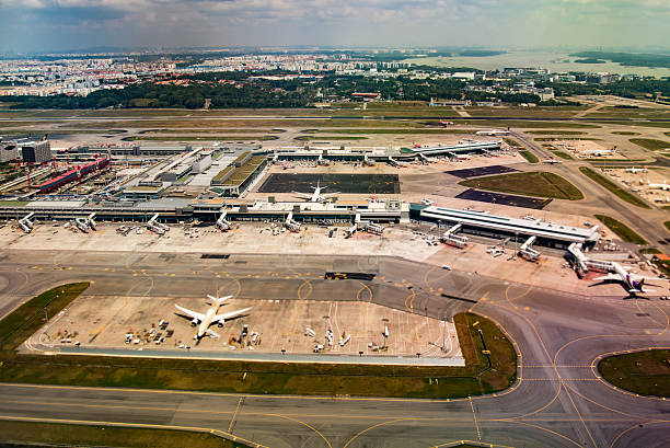 Singapore Changi Airport aerial view stock photo
