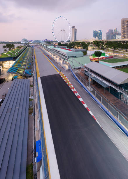 Singapore Formula One Circuit And Cityscape At Sunrise