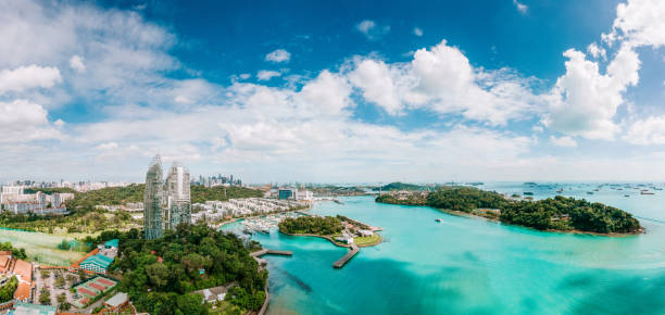Singapore panorama overlooking Sentosa and Keppel Bay stock photo