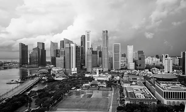 Singapore Skyline Under Stormy Skies stock photo