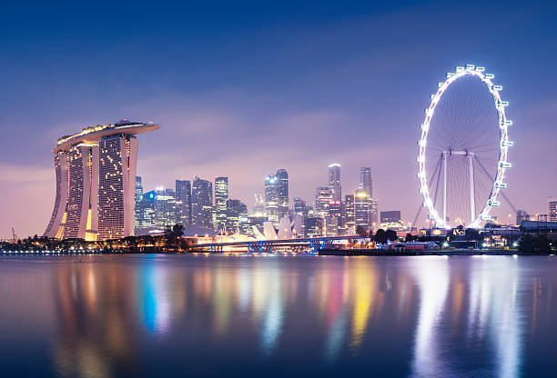 Singaporre skyline Singapore skyline at night view from the Garden by the bay. singapore stock pictures, royalty-free photos & images