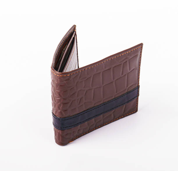 Single leather wallet isolated on white background stock photo