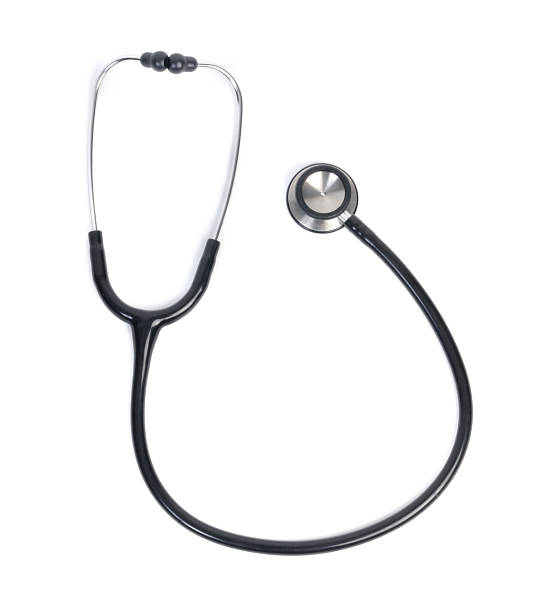 Single medical stethoscope on white background A medical stethoscope isolated on a white background. Adobe RGB color profile. stethoscope stock pictures, royalty-free photos & images