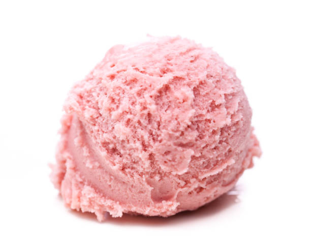 single scoop of strawberry ice cream isolated on white background - strawberry ice cream imagens e fotografias de stock