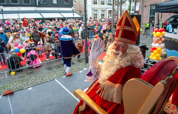 Sinterklaas arriving in town stock photo