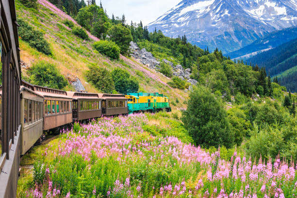 Skagway, Alaska. The scenic White Pass & Yukon Route Railroad. stock photo