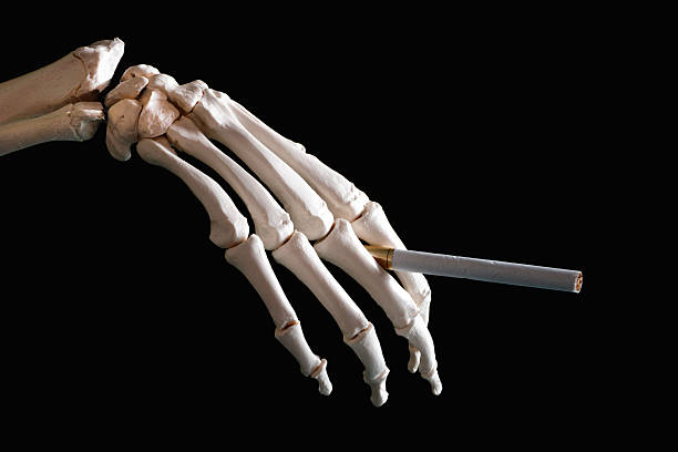 Skeleton hand holding cigarette  Smoking Kills stock pictures, royalty-free photos & images