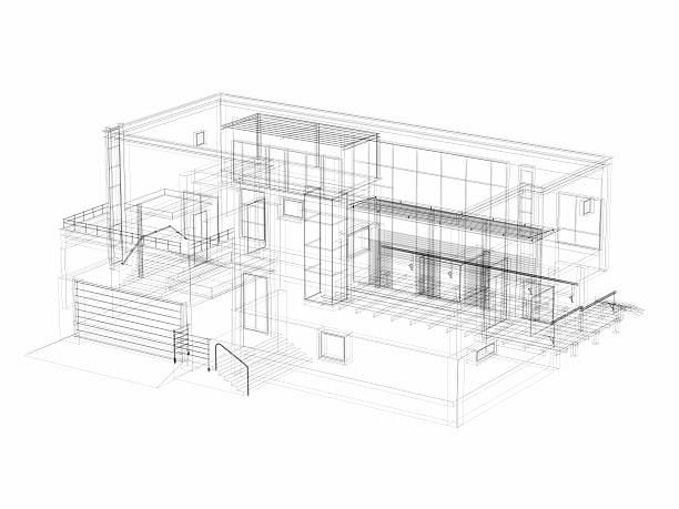 3d sketch architecture abstract villa - 建築物 插圖 個照片及圖片檔