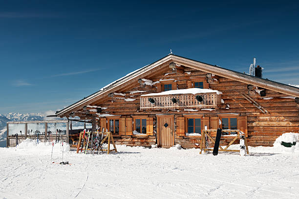 Ski Lodge Ski Hut located right by the slopes. ausseerland stock pictures, royalty-free photos & images