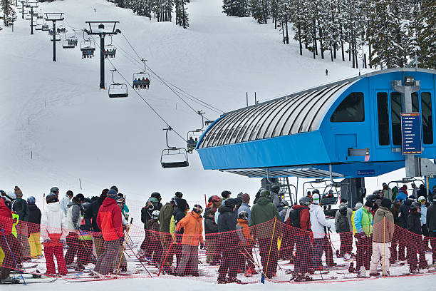 ski resort chairlift and lift line - skidled bildbanksfoton och bilder