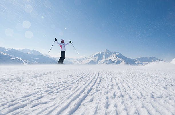 skier enjoying the mountains - rosières stockfoto's en -beelden