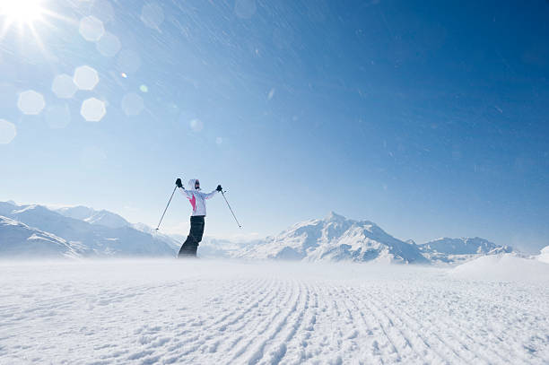 skier enjoying the mountains - rosières stockfoto's en -beelden