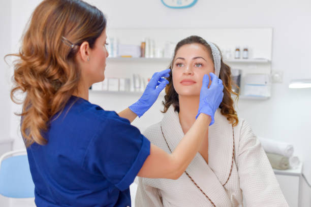 Skin check before cosmetic surgery stock photo